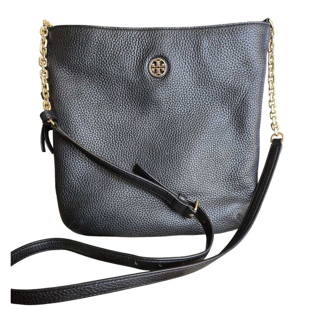 Like NEW Tory Burch Black Pebbled Leather Brody Swingpack Crossbody Purse